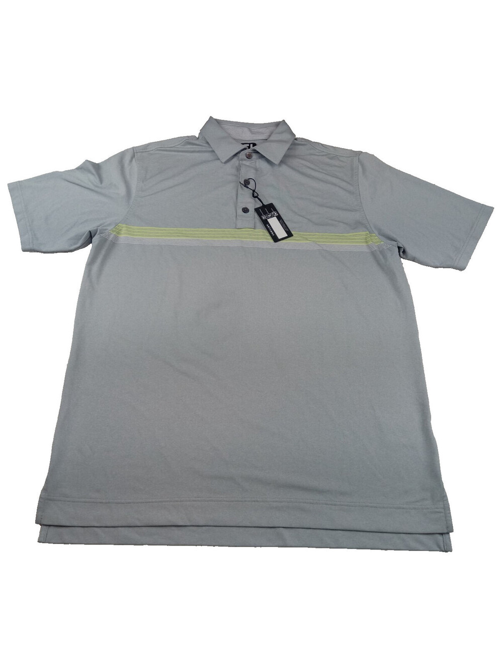 FootJoy FJ Polo Shirt Mens Large Light Gray Lime Green Contrast Chest Stripe NWT